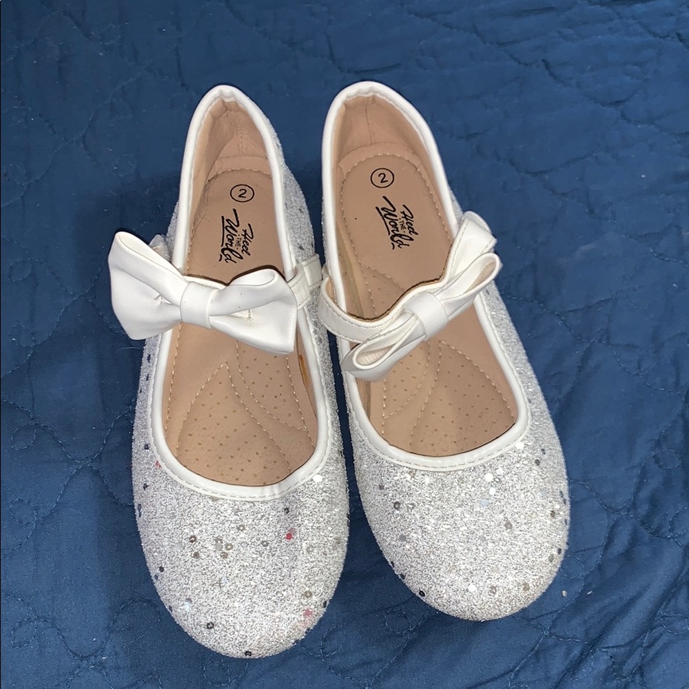 White and Silver Dress Shoes with Sparkly Embellishments